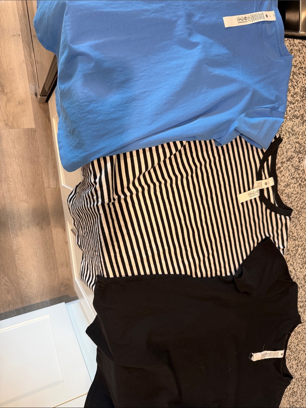Lulu Black & Striped Crew Neck Tops